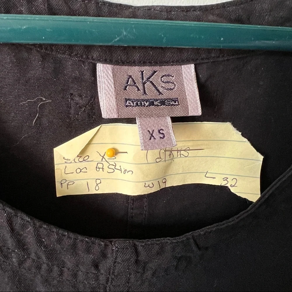 Aks Amy K Su black Tencel side button Jumper midi apron dress XS S pockets - Picture 7 of 7
